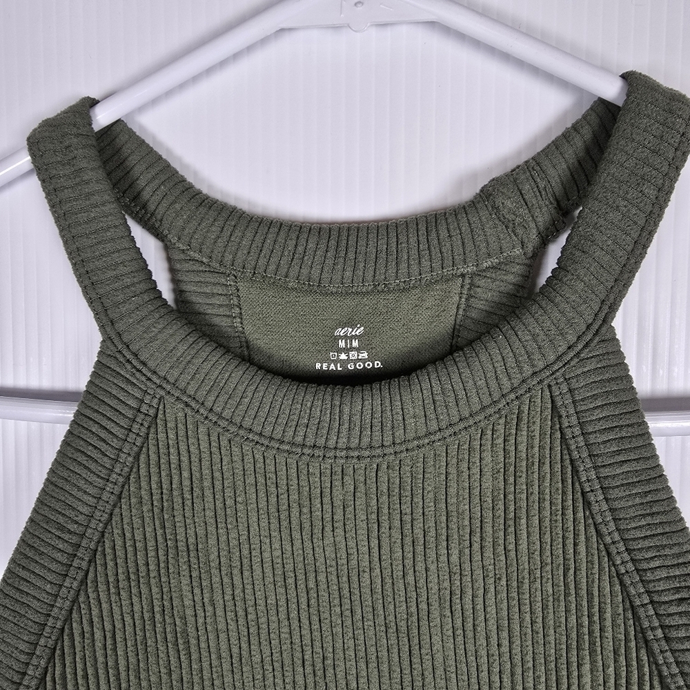 Aerie Women's Olive Green Ribbed Crop Top Racerback Size M - Picture 5 of 12